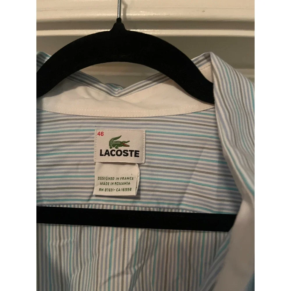 LACOSTE Mens 46 Modern Fit Striped Button Down Long Sleeve Dress Shirt *NOTE - Picture 3 of 8